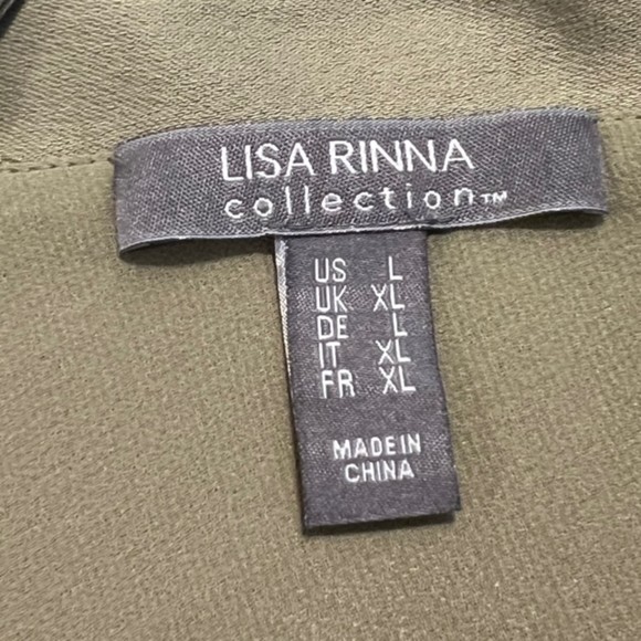 Lisa Rinna Collection Olive Green Polyester V-Neck Split Back SL Blouse Sz Large - Picture 6 of 10
